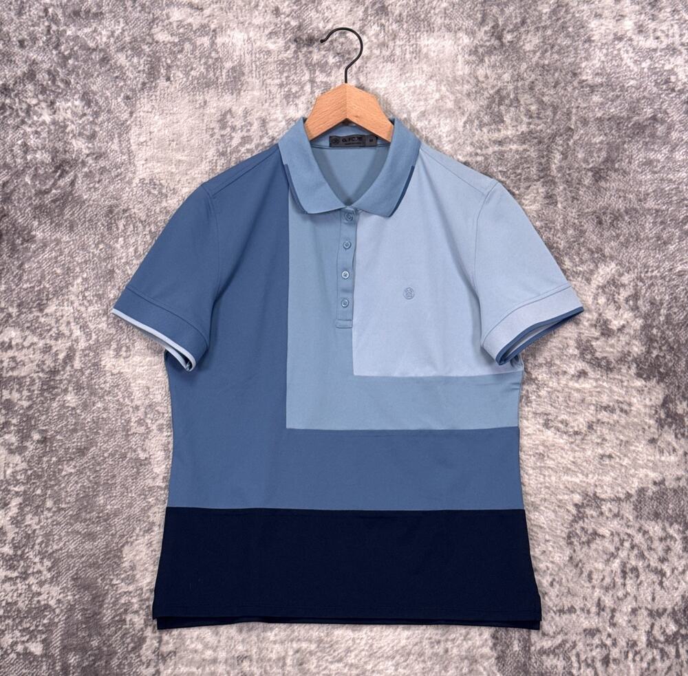 G/FORE Polo Shirt Medium Womens Blue Color Block Geometric Performance Golf